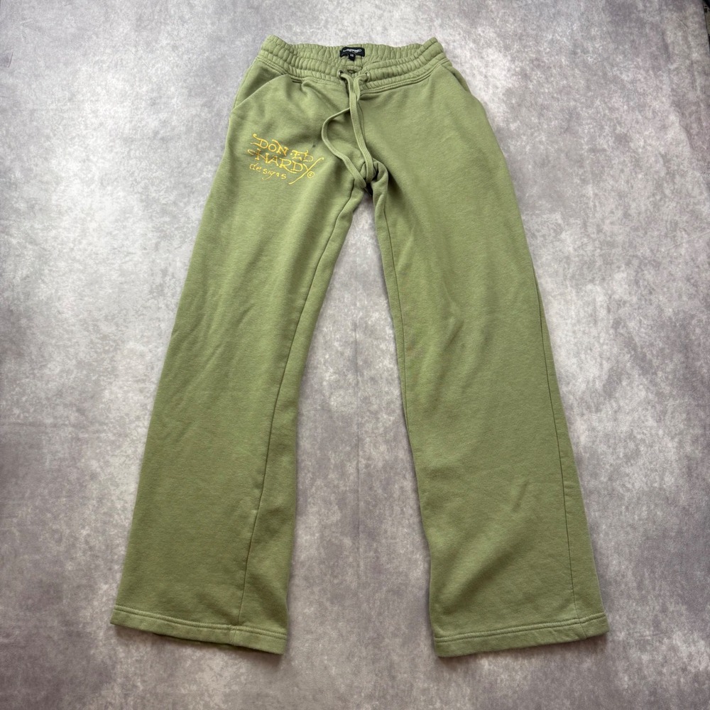 Ed Hardy Womens XS Green Graphic Sweatpants Wide Leg Broken Hearts Fairytales